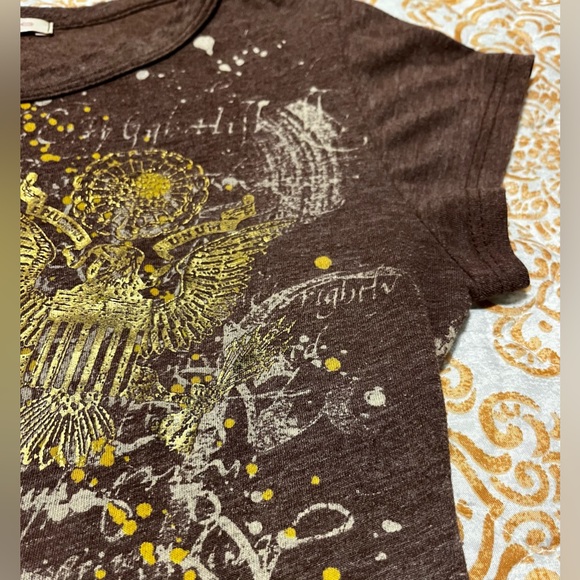Graphic cotton tee T-shirt (Y2K) brown & metallic gold print - size: small - Picture 2 of 9